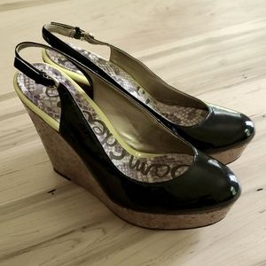 sam edelman patent leather wedge sandals shoes mallory leather 9.5